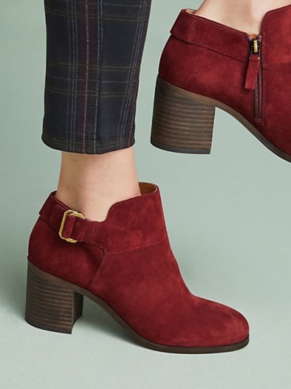 Franco Sarto Ankle Boots Womens 9M Block Heel Burgundy Suede Oxblood Red